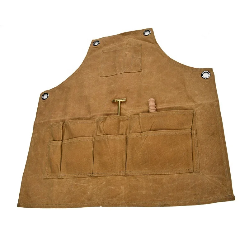Waxed canvas retro apron custom logo carpenter welder apron leather shoulder strap splash-proof and stain-resistant clothing