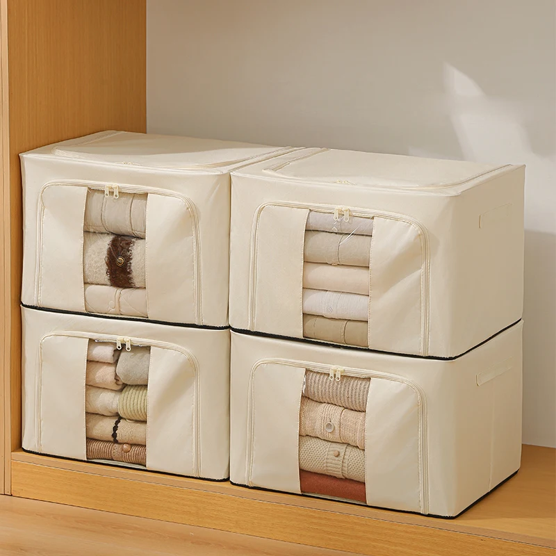 High-capacity Wardrobe Organize Visual Window Clothing Storage Box Clothes Storage Bins with Metal Frame