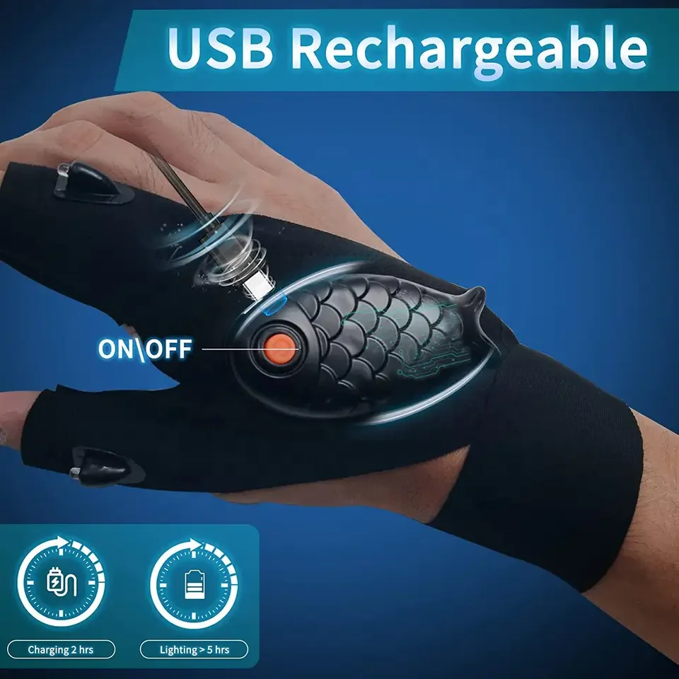 Hot Selling Fingerless Glove LED Flashlight Waterproof Outdoor Tool Fishing Camping Hiking Multi Light Gloves