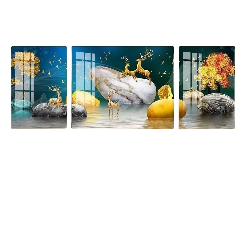 Modern crystal porcelain painting abstract crystal porcelain painting art work with aluminum metal frame living room decoration