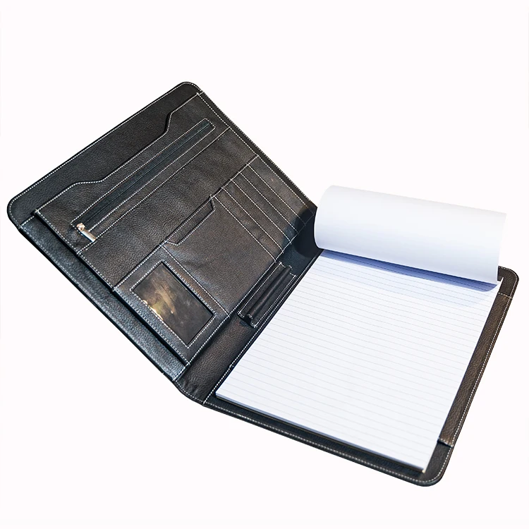 5*7 Ring Binder File Genuine Organizer Leather Portfolio Binder File Folder with Calculator