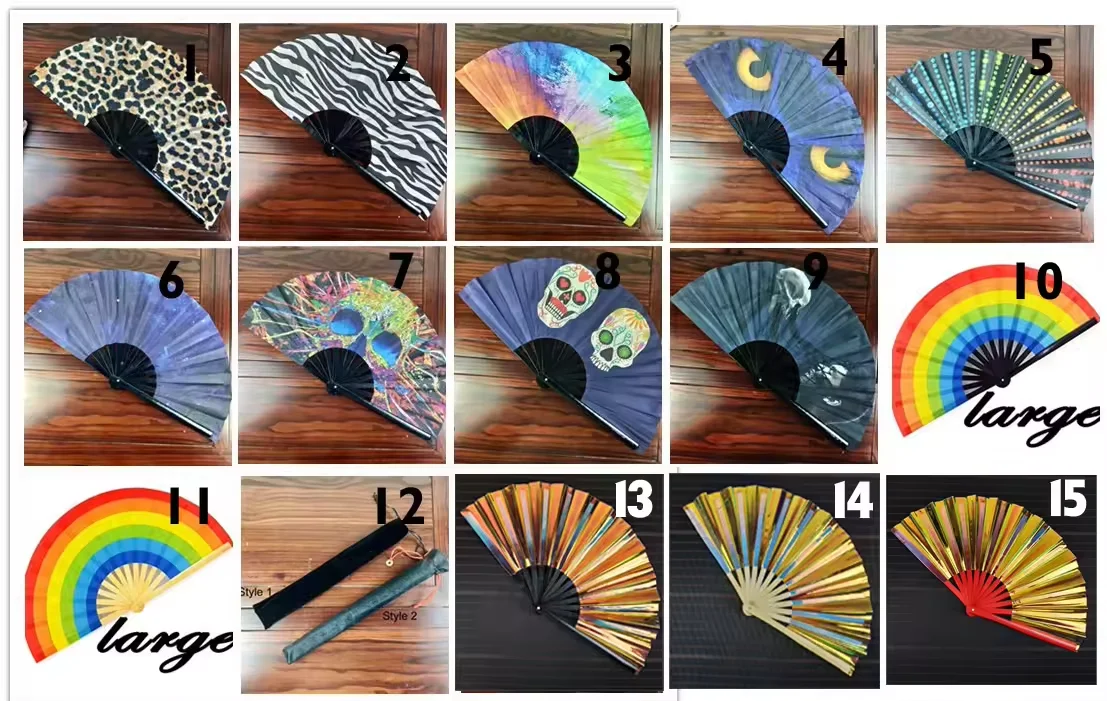 Large Rave Fan Golden Glitter Color Kungfu Fan for promotion Bamboo Crafts 10 inch Personalized Bamboo Hand Held silk fan