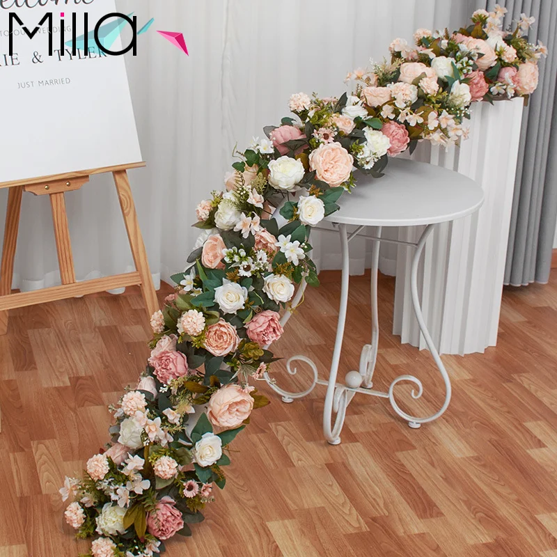 Floral Table Runners for Wedding Artificial Silk Flower Wedding Background Wall Decoration