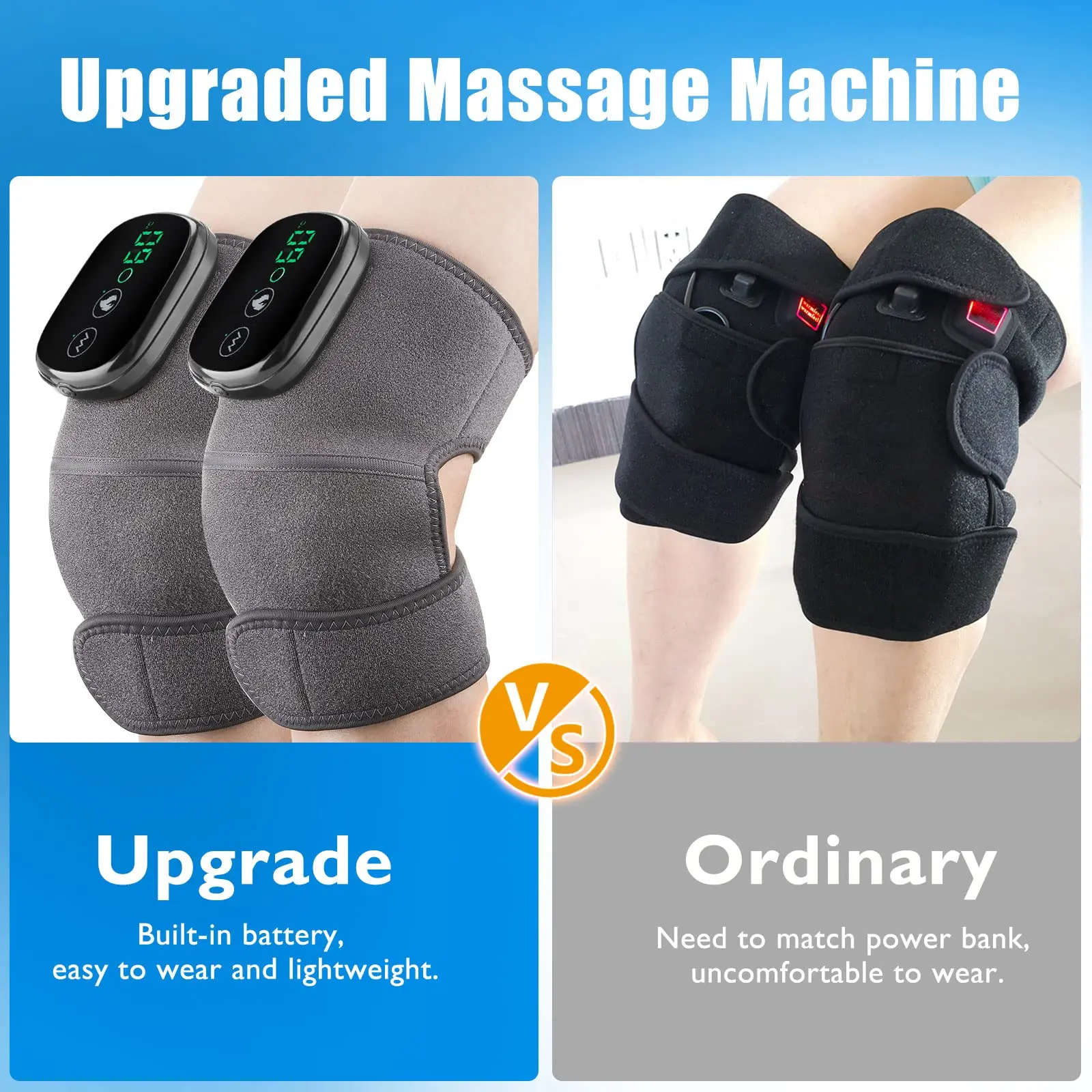 Kopus TECHNOLOGY Cordless Knee Massager 3-In-1 Heated Knee Elbow Shoulder Brace Wrap Vibration Knee Heating Pad