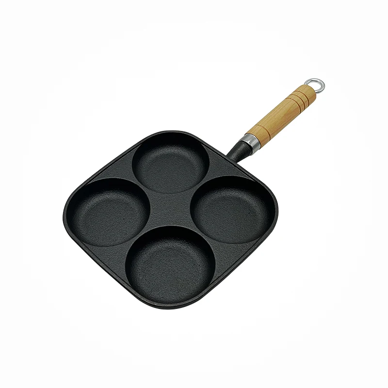 Cast Iron Non Stick  Square 4 In 1 Egg Frying Pan Removable Wooden Handle Pan Set Breakfast Frying Pan