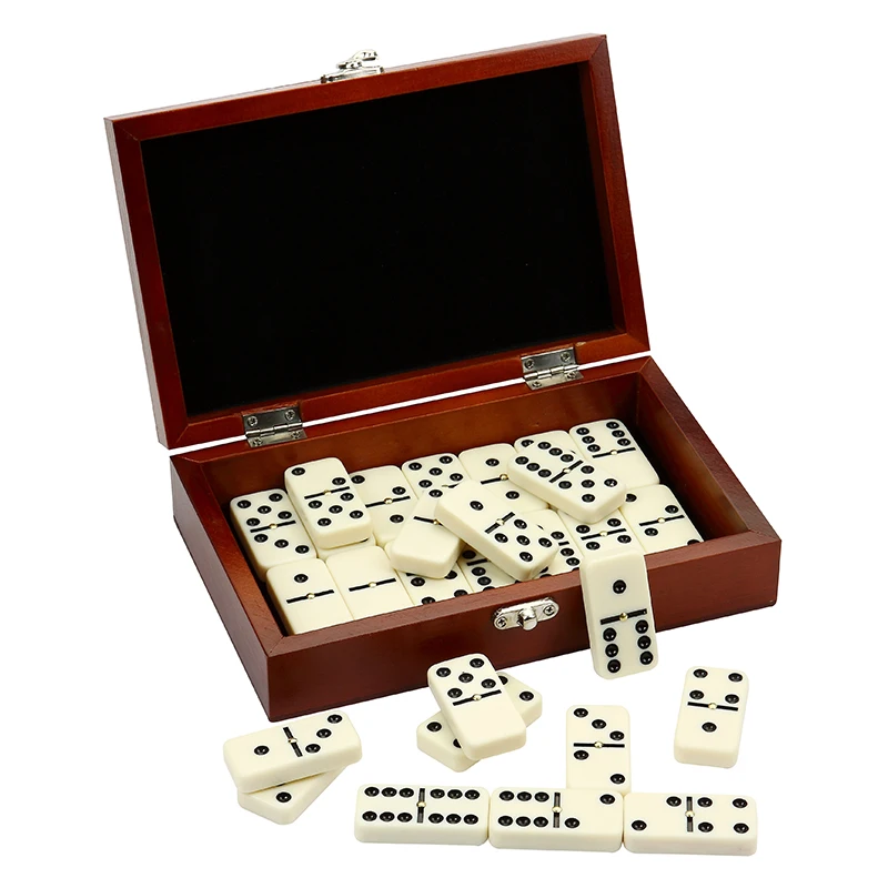 custom Wholesale high quality Luxury Wood Dominos Storage Case Double Nine Six 6 9 12 18 Wooden Dominos Set Box