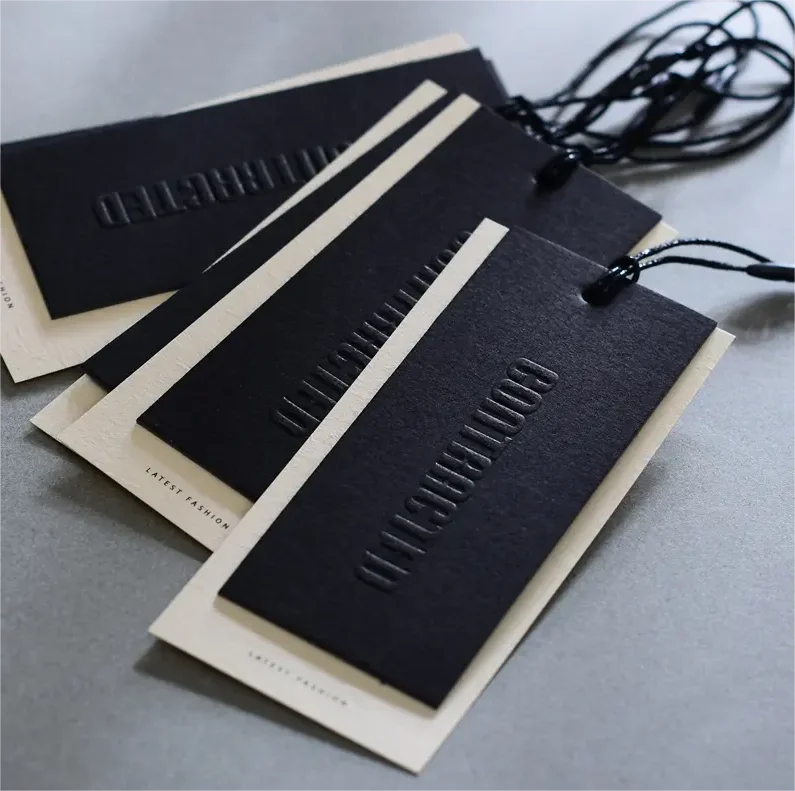 Custom Embossed Hang Tags: 800gsm Black Cardboard Garment Tags, Clothing Labels Hanging Clothes Tag