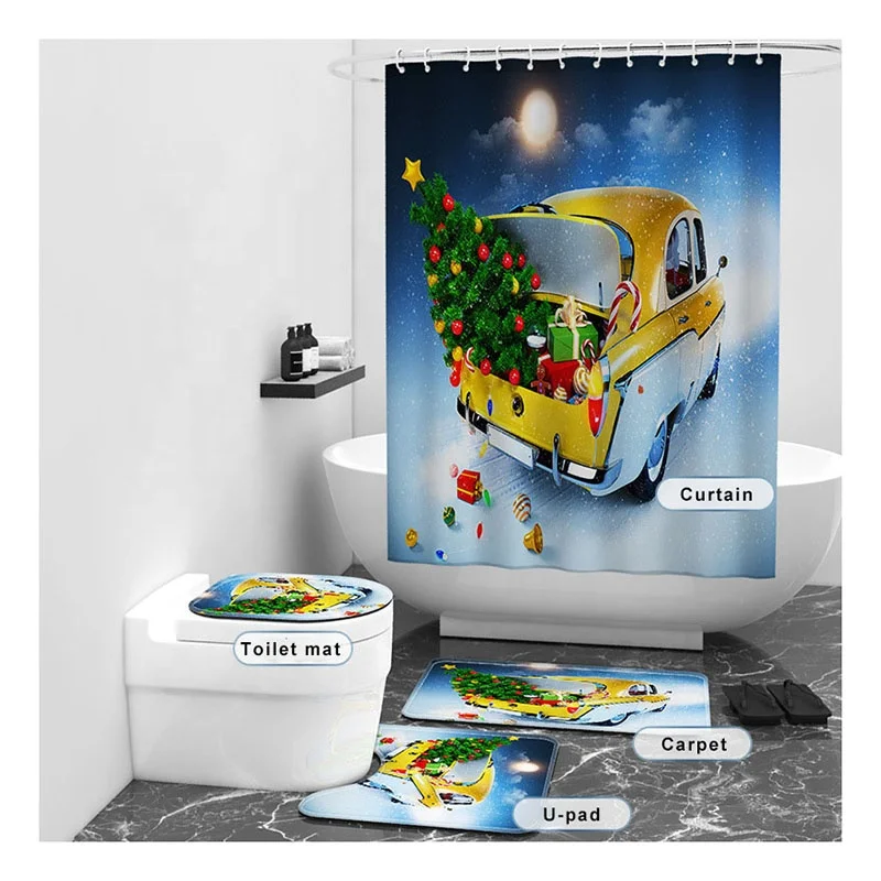 Bindi Wholesale Anti-skid Rugs 3d Design Bathroom Sets Waterproof Fabric 4 Pieces Polyester Shower Curtain Sets
