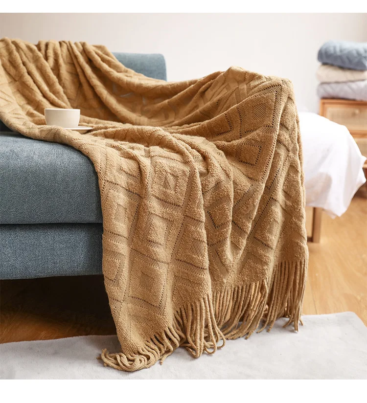 Nordic Throw lovely twisted knit blanket soft ins style  throw handmade tassel blanket for bed