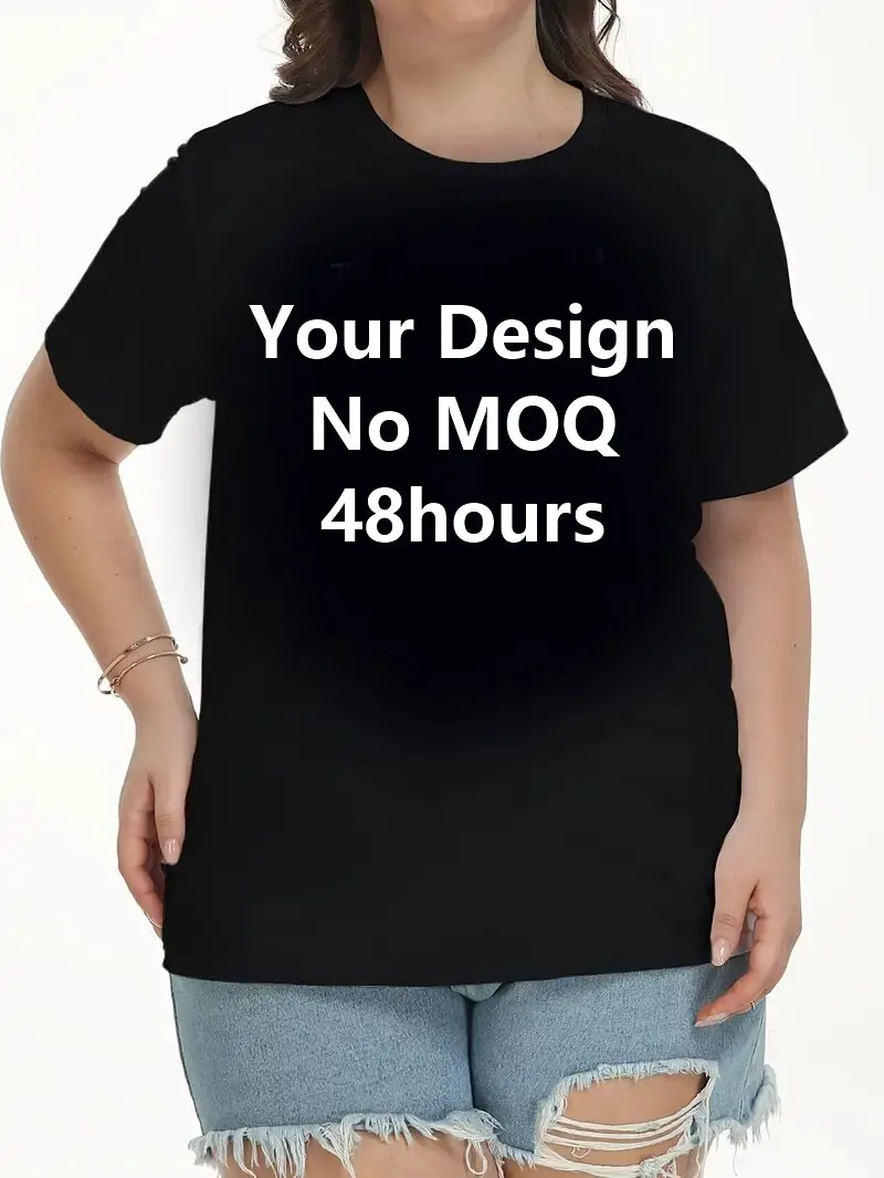 Custom Logo No MOQ Women Plus Size Jersey Short Sleeve Round Neck Casual Tee Shirt