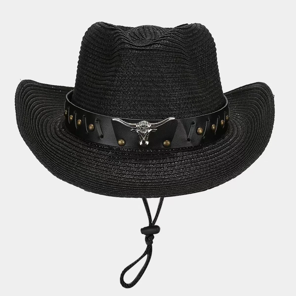 Promotional Custom Logo Straw Cowboy Cowgirl Hat for Men Women Adjustable Sombrero Sun Hat with Chin Strap