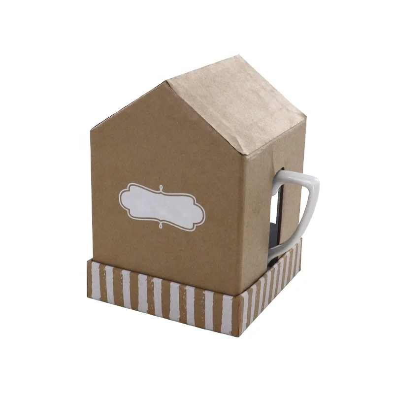 Factory Price Christmas Decoration Gift Box Kraft Christmas House Shape Mug Packing Box