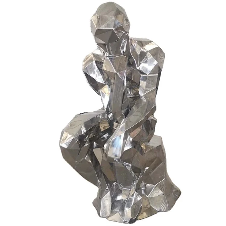 Large stainless steel thinking man sculpture metal man sculpture statue