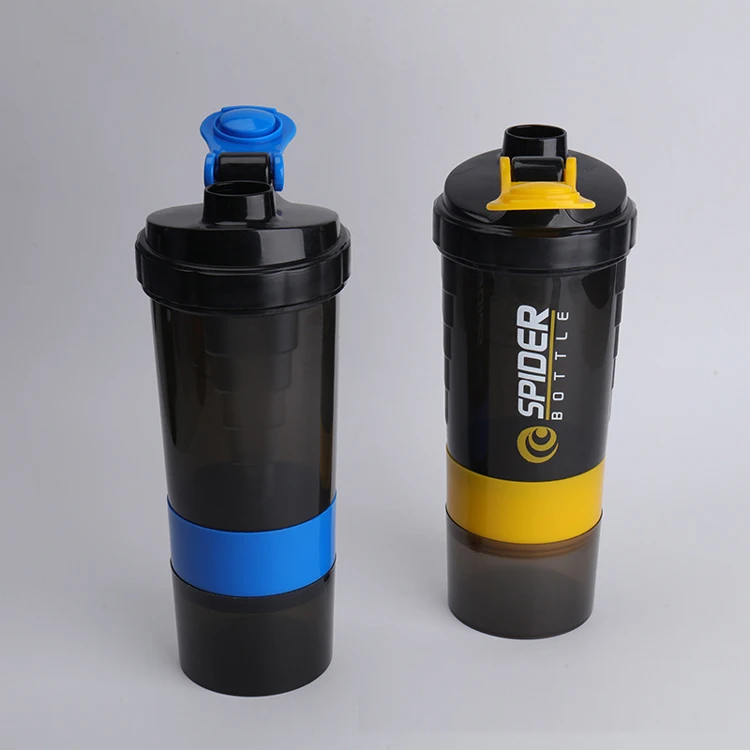 500ml 3 - Layer Plastic Spider Powder Protein Shaker Bottles with Pill Storage Boxes for Gym