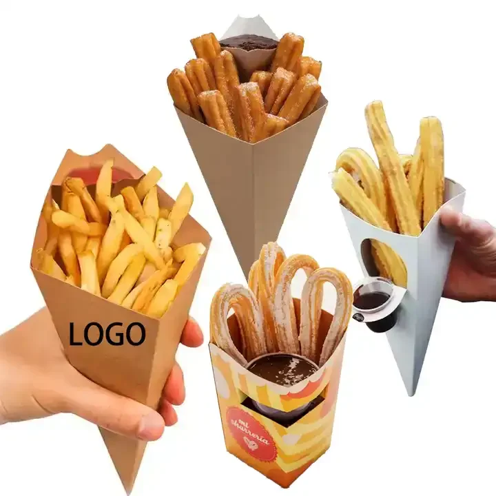 Food Paper Crepe French fries Cones With Sauce Churro Chips fried chicken Popcorn nuggets pizza cone ketchup dip pocket