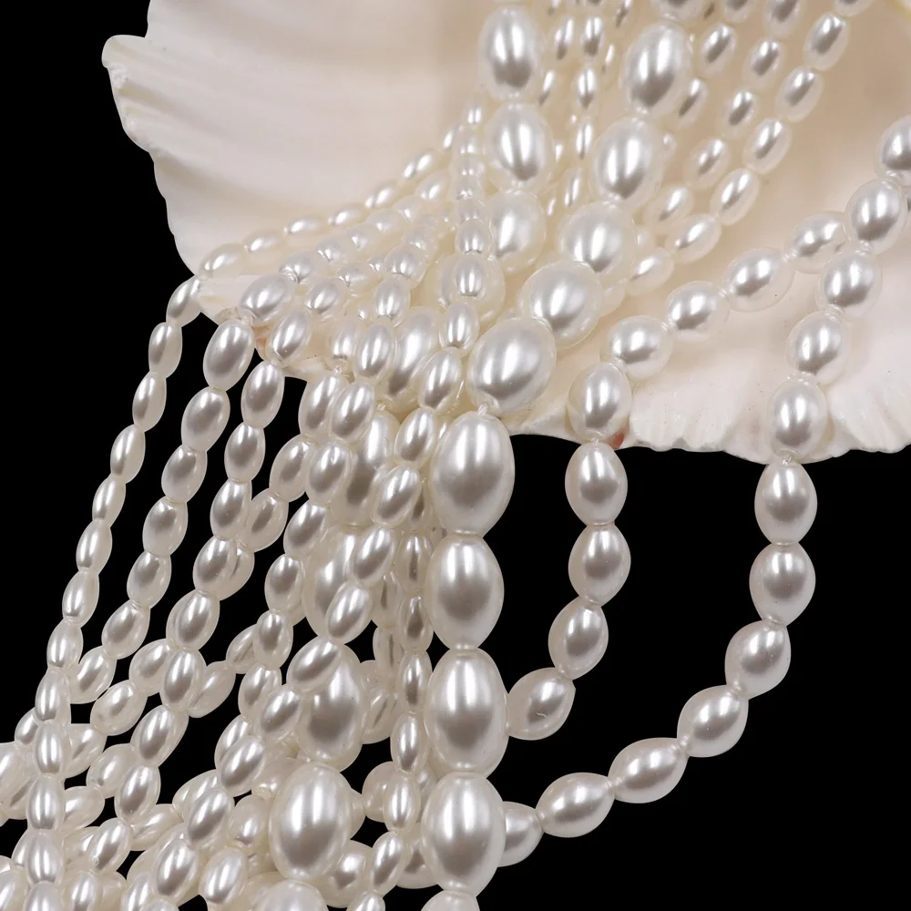 stock for sale RTS 3/4/6/8mm white rice shape pearl strand glass pearl beads with 2 hole for wedding dress