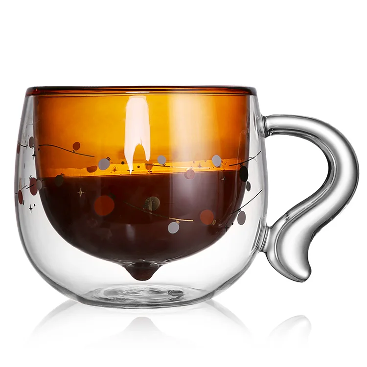 Double Wall Borosilicate Insulated Clear Latte Glass Drinking Squirrel Tail Nut Cappuccino Tea Coffee Glasses Cup Cups Mug Set