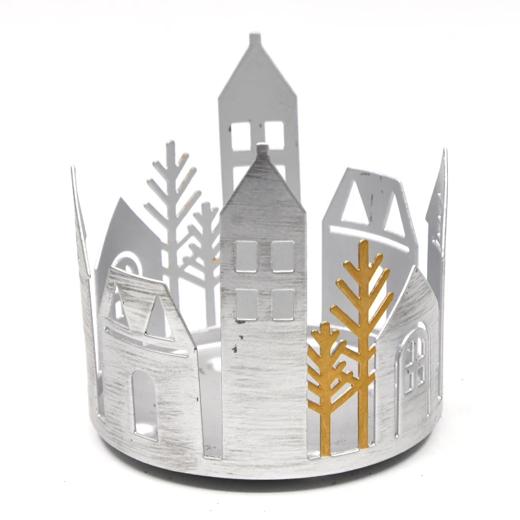 
Factory Direct Good Quality Winter Tree And Castle Sliver Printing Decorate Extra Glass Candle Holders 