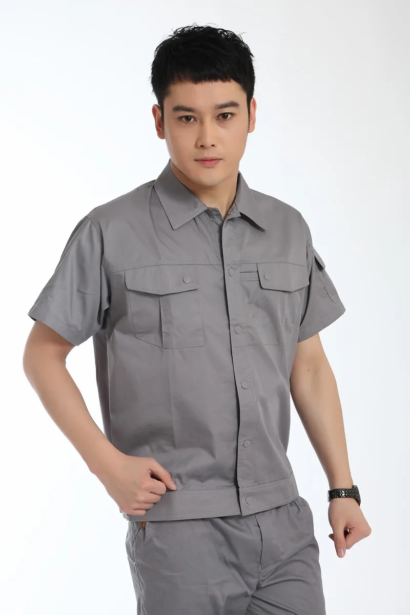 Summer Solid Color Button Pocket Design Clothing Project Technician Work Uniform Overall Workwear Shirt