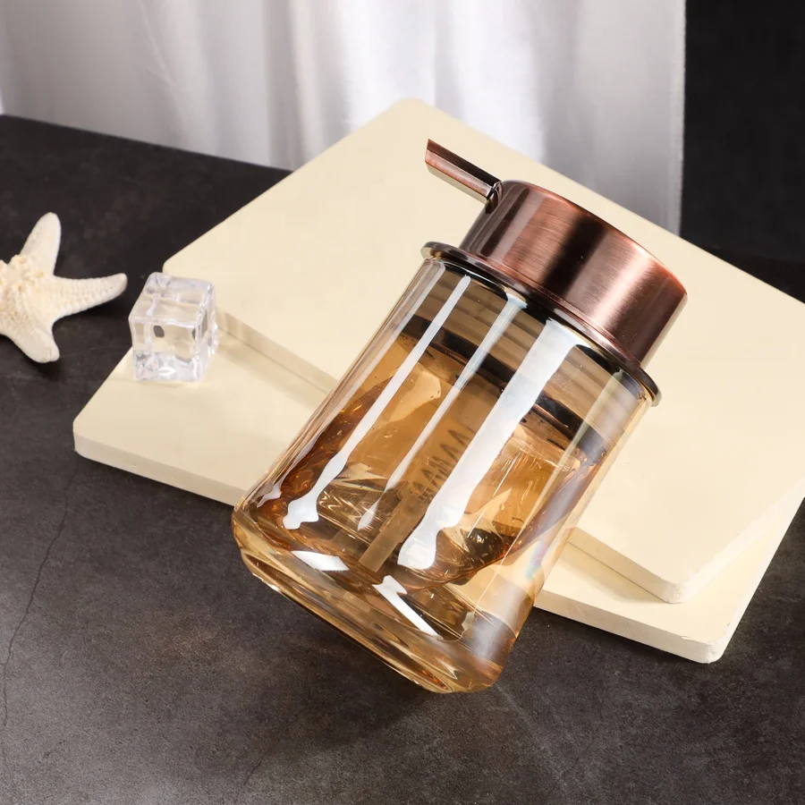 Wide Mouth 10oz 300ml Brown Glass Soap Dispenser With Press Lotion Pump For Hotel Shampoo Shower Gel Packing