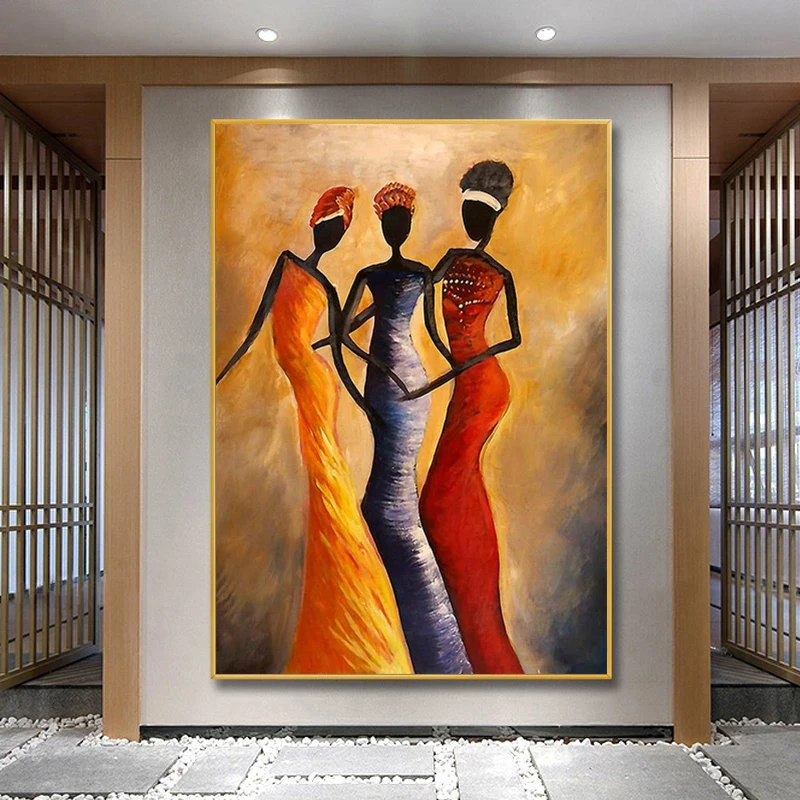  3 African Woman Portrait Oil Painting on Canvas Posters and Prints Scandinavian Art Wall Picture for Living Room