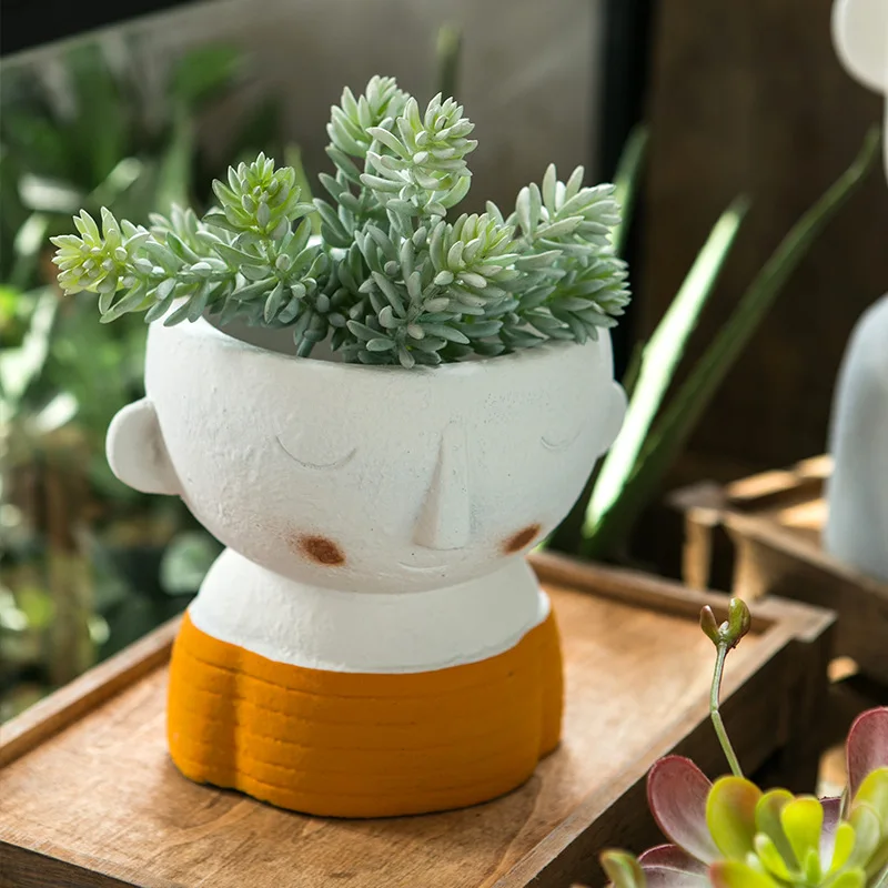 Creative Abstract Cactus Succulent Human Family Face Flowerpot Handicarfs Flower Pot