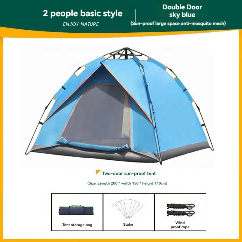 Outdoor Oxford Fabric Single Speed Open Automatic Double Mosquito Protection Thickened Sun Protection Camping and Beach tent