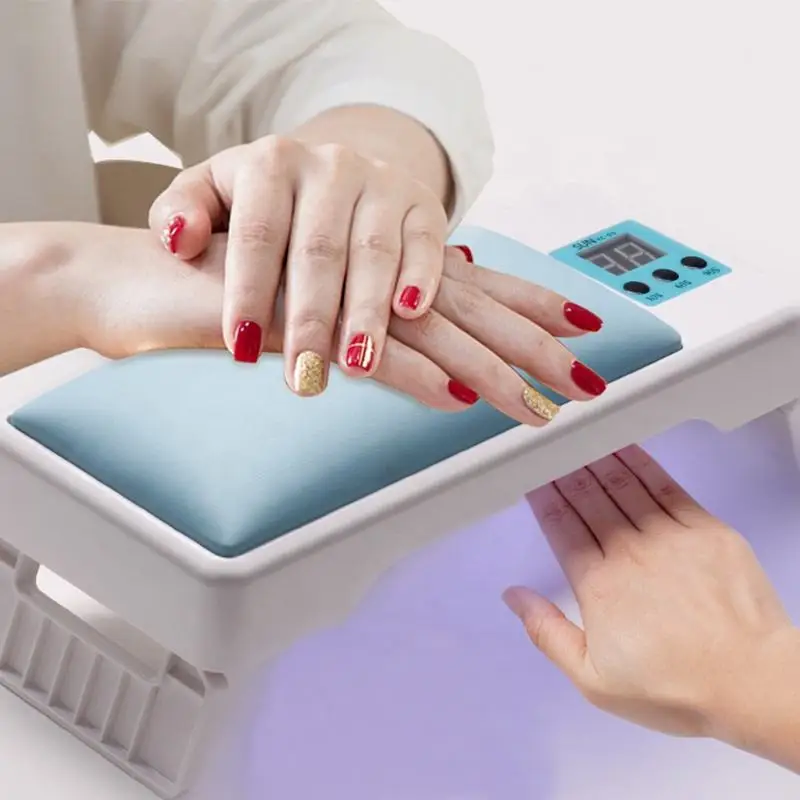 72w New Arrival Nail Arm Rest Hand Cushion Pillow Dryer Machine Custom Blue Double Hand Nail Lamp