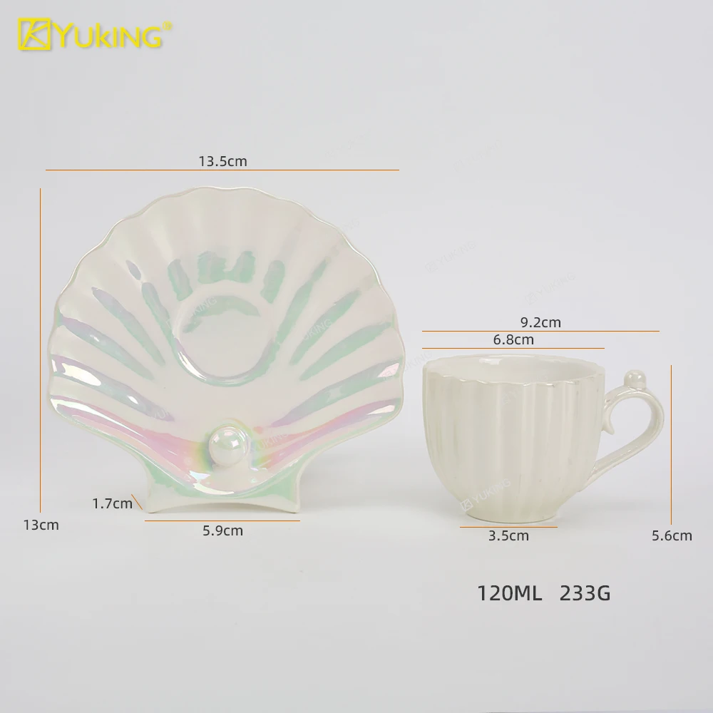 Pearl shell color coffee cup European creative coffee cup saucer Ceramic cup Gift ins Afternoon tea set Tea kitchenware Dinner p