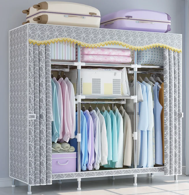 Шкаф для хранения одежды в спальне, простой коричневый шкаф для чулана, тканевая одежда на выбор, цветной стиль, Современная Регулируемая доска для домашнего использования