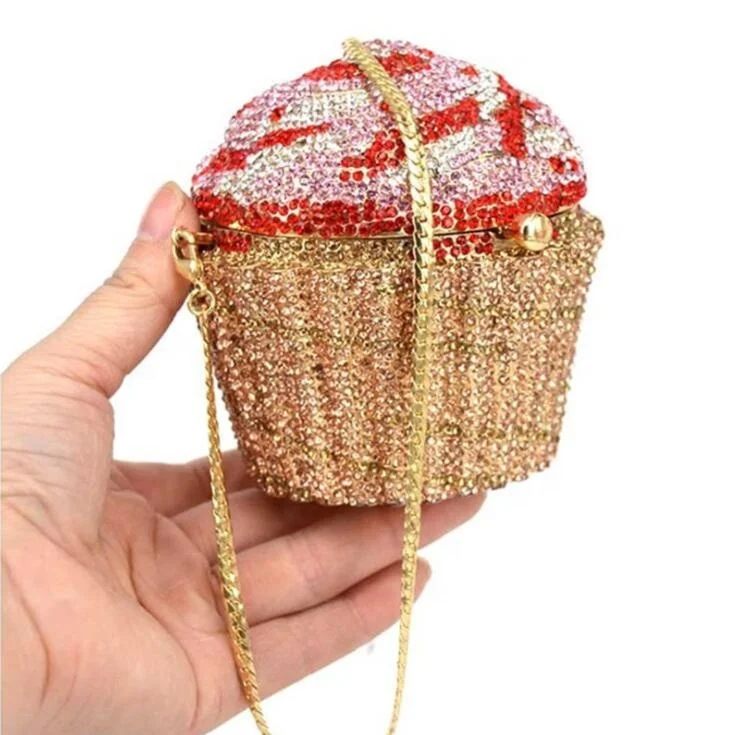 
10 design New Design Good Quality Sparkle Metal Evening Bag Rhinestone Lady Bag Multy Color Cupcake Crystal Purse 