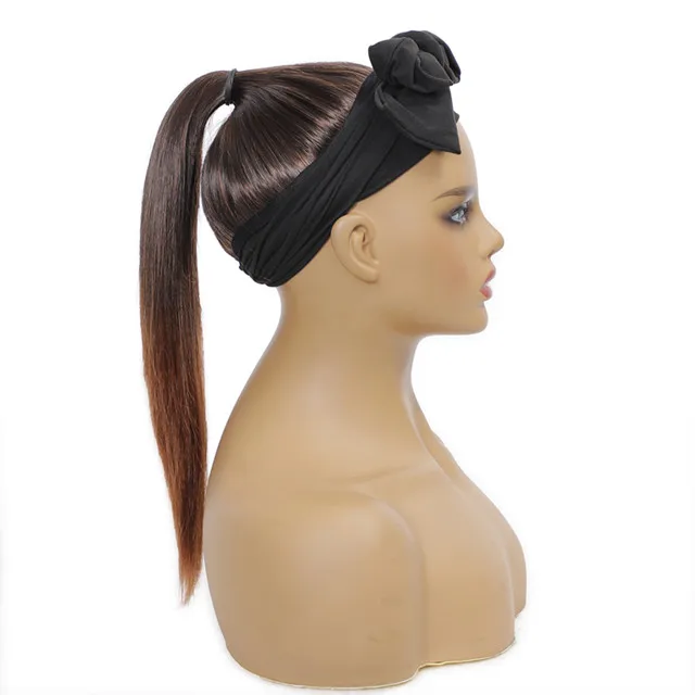 wholesale long straight ponytail hair with headband synthetic hair weft for black women