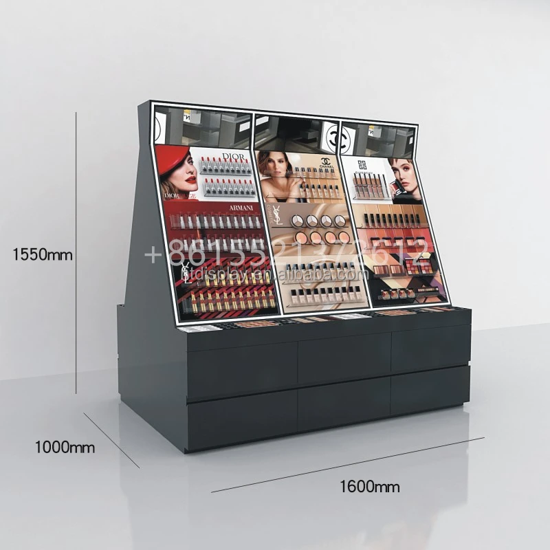 Professional Floor Stand Interior Design Makeup Shop Showcase Display Station Stand Makeup Studio Furniture For Beauty Salon