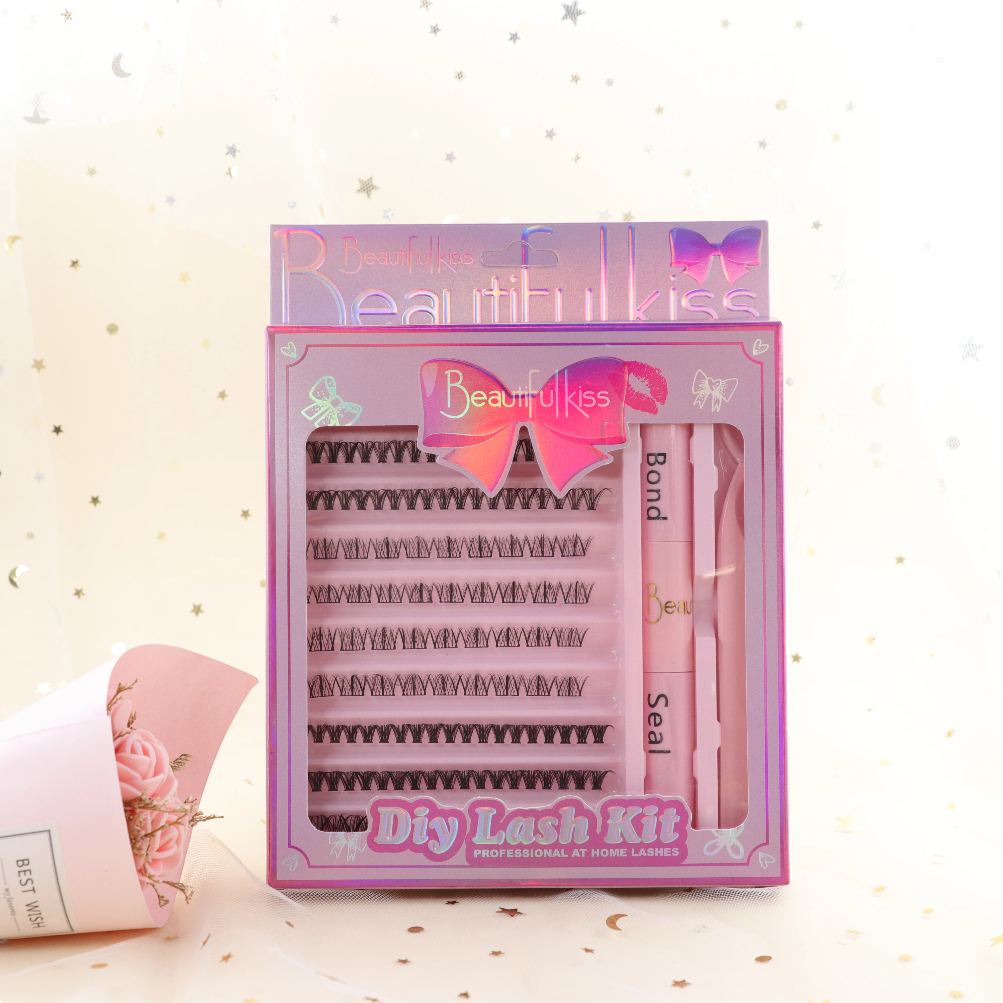 Wholesale cluster diy lashes bond and seal lash glue trays individuals eyelash extensions diy lash kit Private Label
