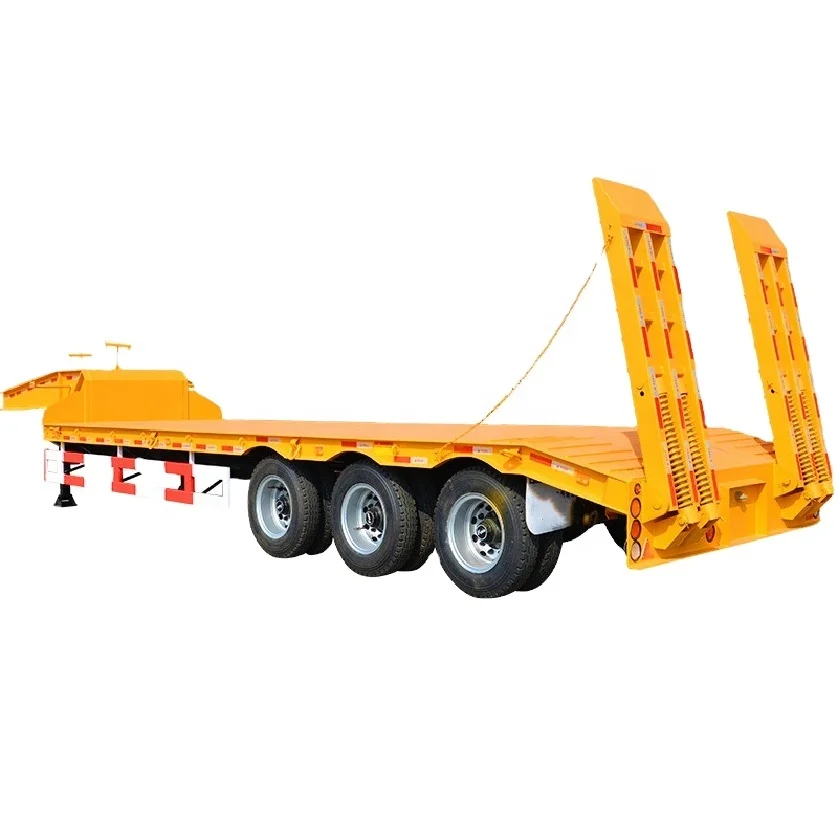 China Manufacturer Good Quality  Payload 3 Axles Lowbed Trailer Truck and diesel engine  Low Bed Semi Trailer