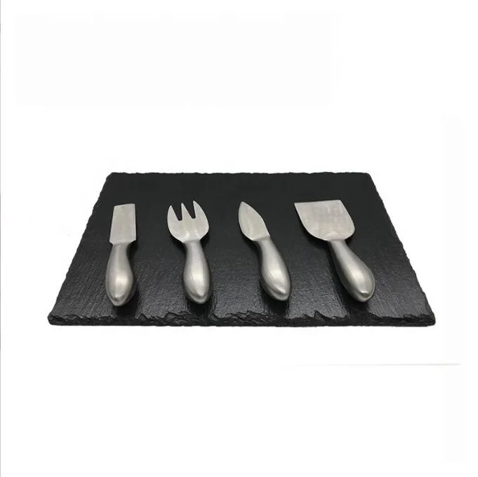 Natural slate plate black slate cheese board serving tray with handles (1600554504974)