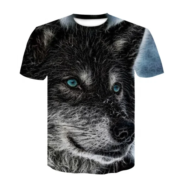 
2020 Stylish Oem Customized Men Cotton And Polyester 3D Digital Wolf Printing Tee Casual Round Neck Animal Printed T Shirt 