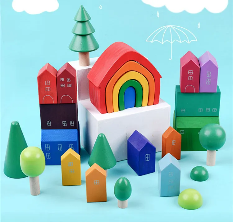 Colorful Custom Arch Baby Montessori Game Toy Educational Stone Bridge Rainbow Wooden Toy Stacking Stacker Kid Building Blocks