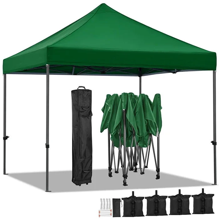 Commercial Grade  Water-Resistant Heavy Duty Polyester Fabric Green Plain Color  10x10 Pop Up Canopy Tent