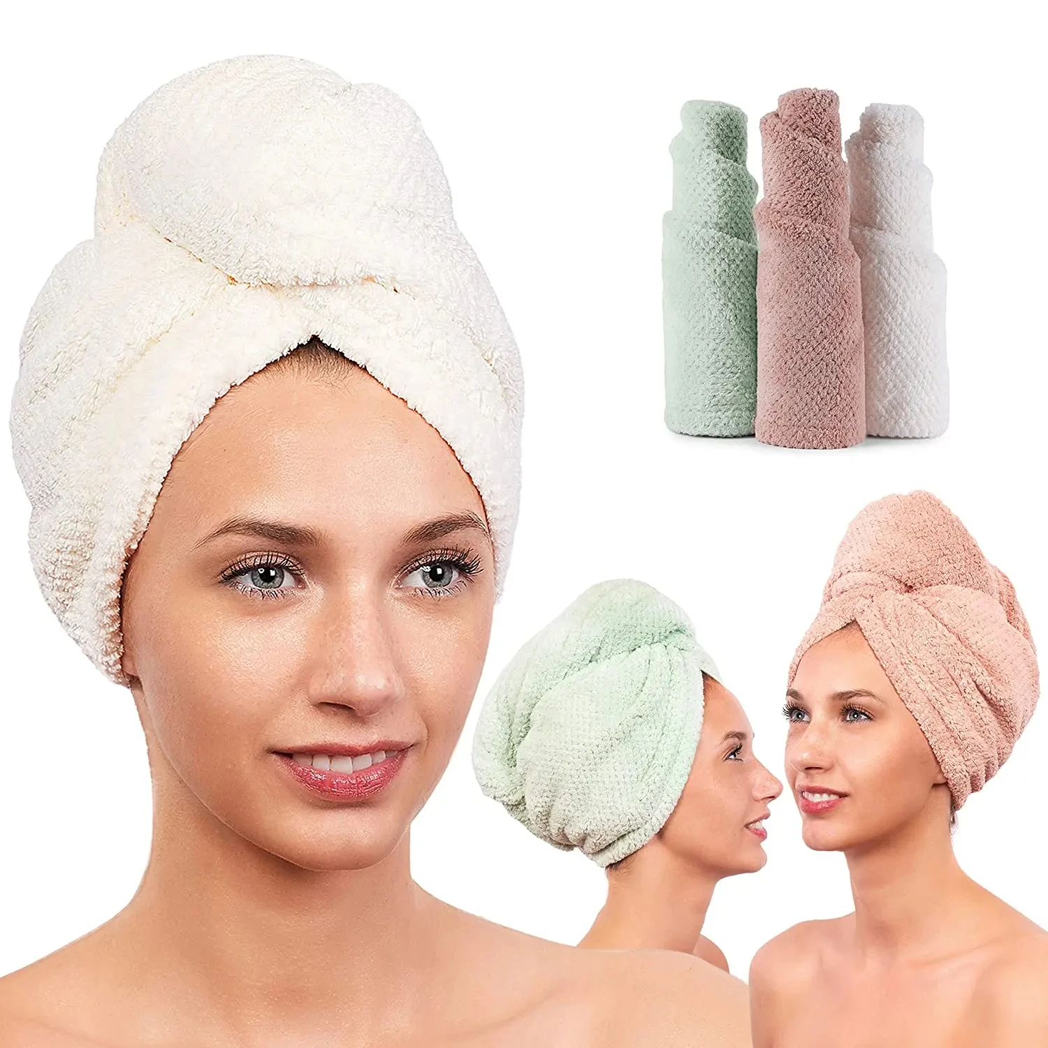 Custom color Soft skin-friendly and convenient soft Microfiber coral velvet button Elastic rope girls bath shower dry hair towel