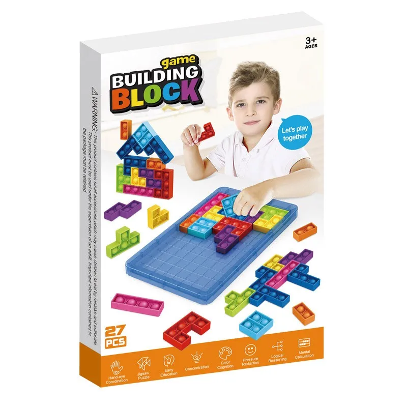 Hecion Wholesale Anti Stress Building Blocks Fidget Sensory Toys Push It Up Silicone Puzzle Jigsaw Popular Building Blocks