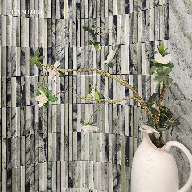 Curve fluted Marble Tiles Pencil trim door panels bianco carrarra customized fluted travertine stone mosaic wall tiles shower