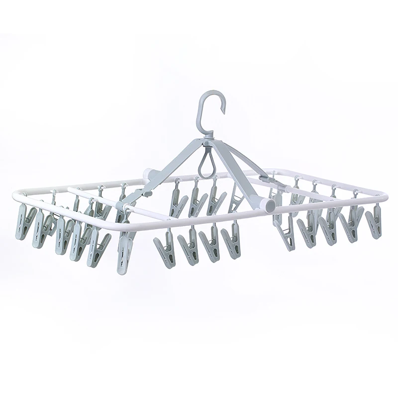 
Wholesale Durables 32 Multi Clips Clothes Hanger Folding Plastic PP Stackable Sock Drying Rack 