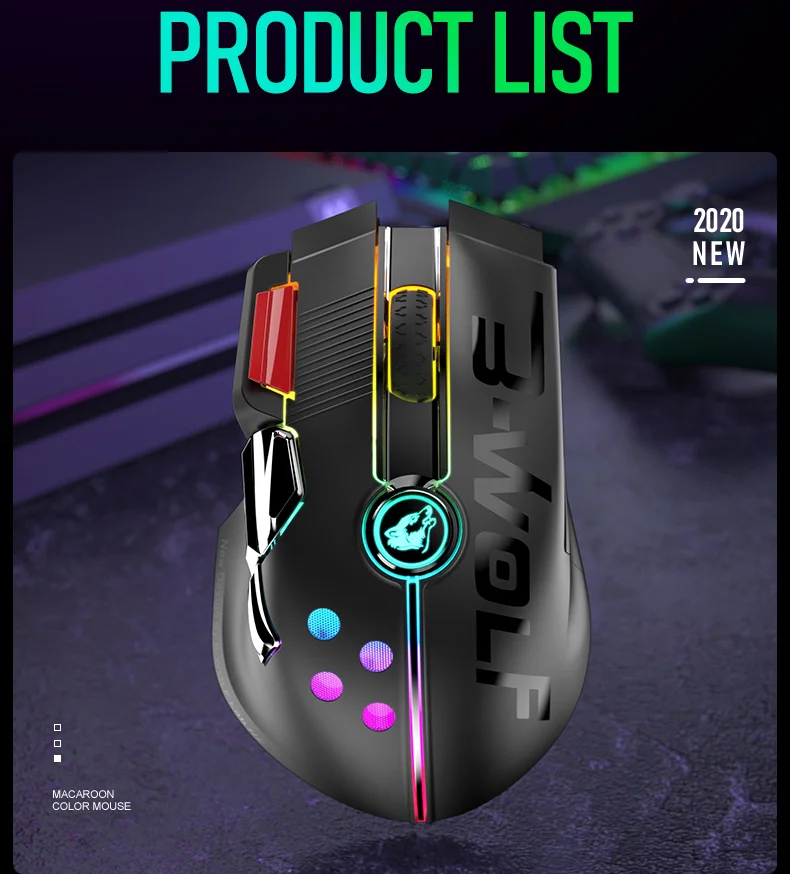 X6 2.4ghz Dual Mode Rechargeable 12000 Dpi Portable RGB Mechanical Wireless Gaming Mouse