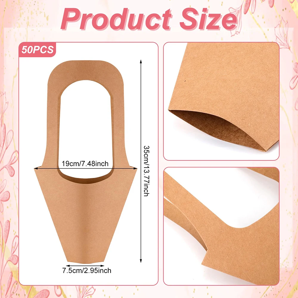 Custom Creative Kraft Paper Flower Bags Flowers Wrapping Gift Packaging Bouquet Flower Holder Paper Bag with Handle