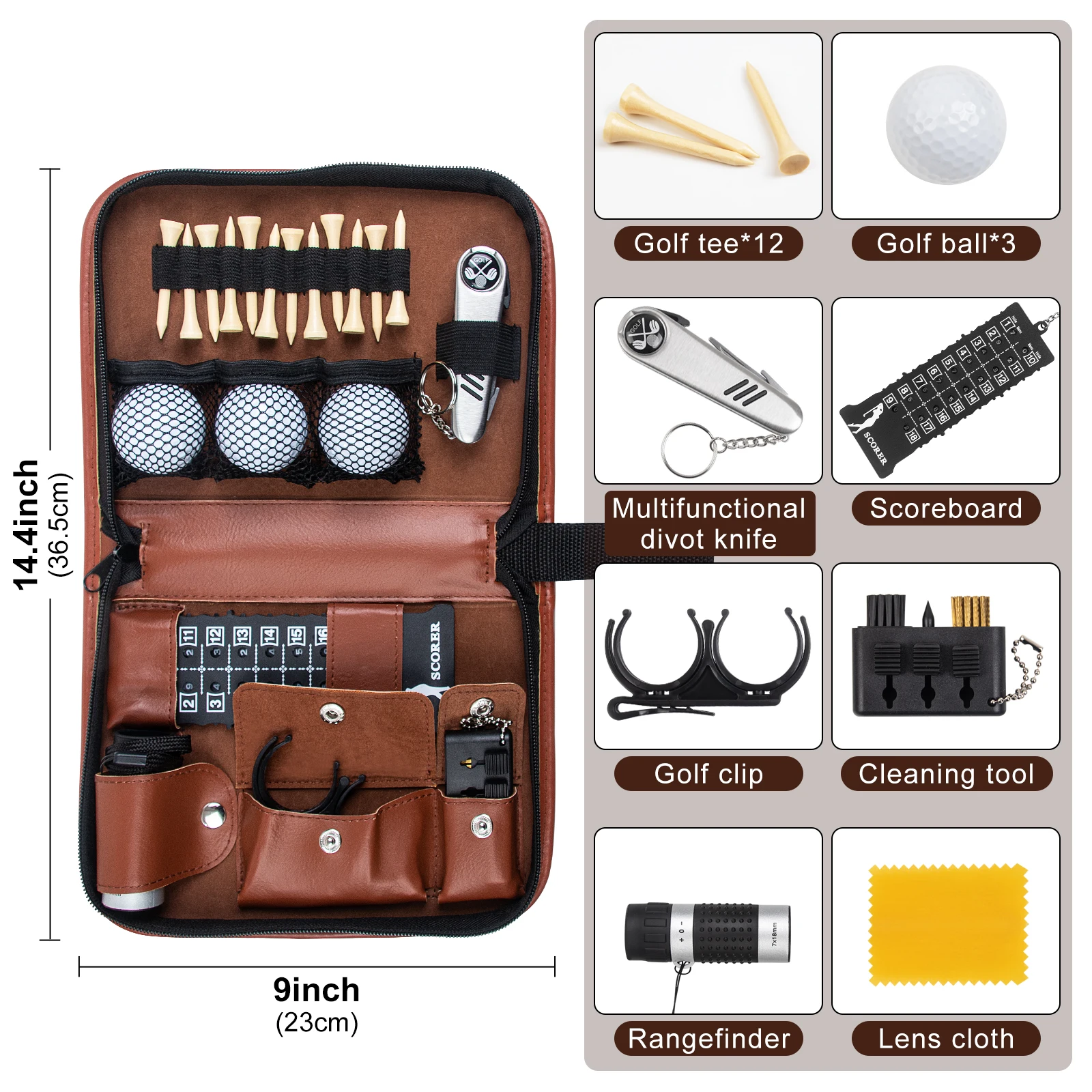 PU Leather Golf Accessories Tools Custom Logo Valuables Pouch Vintage Golf Pouch Bag with Drawstrings Golf Ball Holder Gift