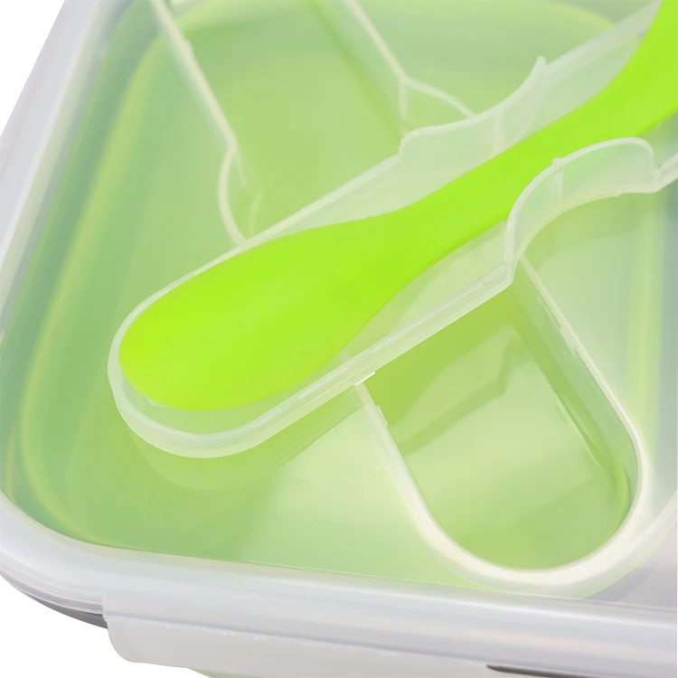 Use in microwave refrigerator Leak-proof collapsible silicone lunch box with compartments and acutlery
