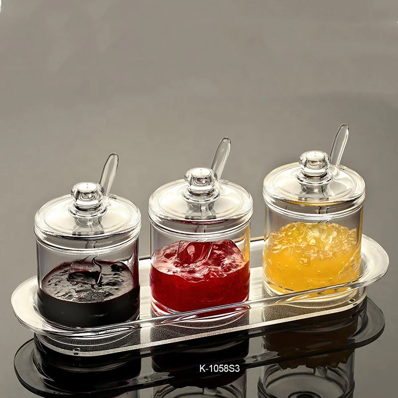 K-1058S3 750ml Suit Clear Sauce Oil Bottle Cruet Sauce Dispenser Salt and Pepper Seasoning Pot Acrylic Spice Jar with lid
