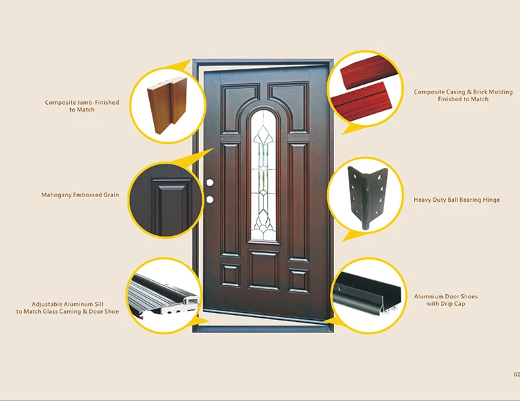 FRP GRP SMC Wooden Double Security Door Design, Front Solid Wood Exterior Door