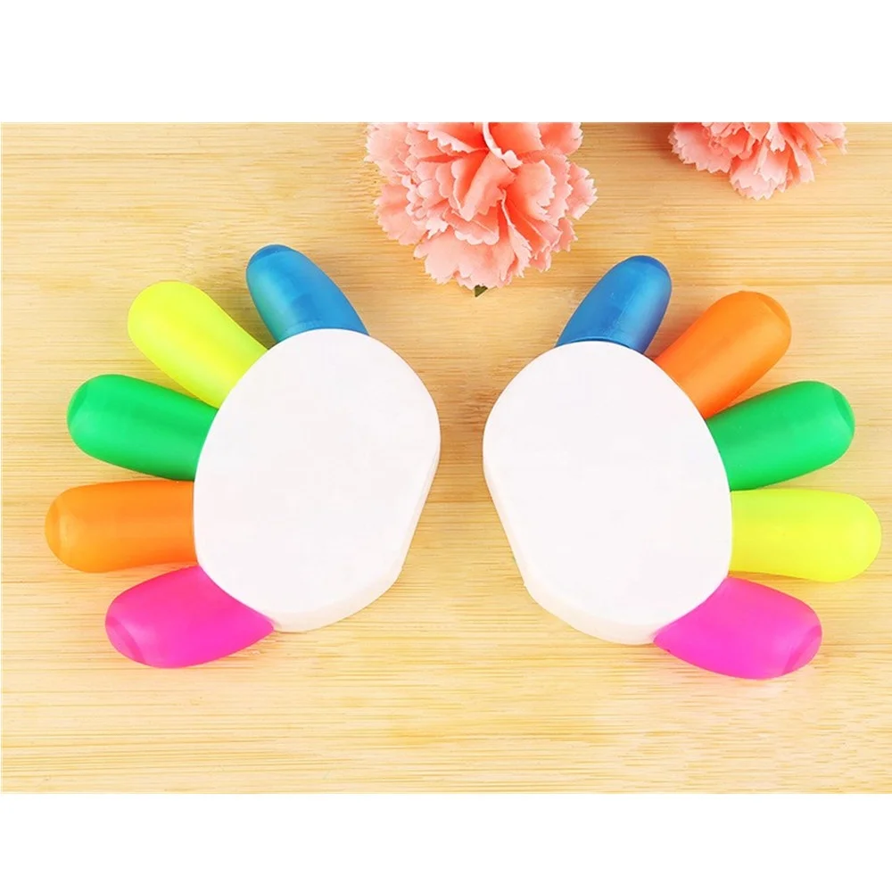 Fancy palm 5 in 1 fingers highlighter pen cute colorful office student marker highlighter pen custom LOGO